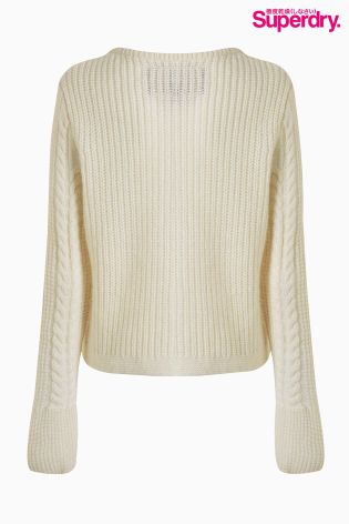 Superdry Cream Bell Sleeve Mohair Cable Knit